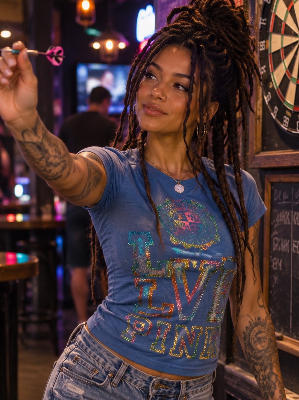 Victoria's Secret Blue 'LOVE PINK' Rhinestone Crop Tee
